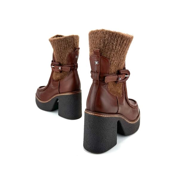 Sam Edelman Sidney Chunky Platform Bootie Size 10M Brown Leather Australian Wool - Picture 12 of 15